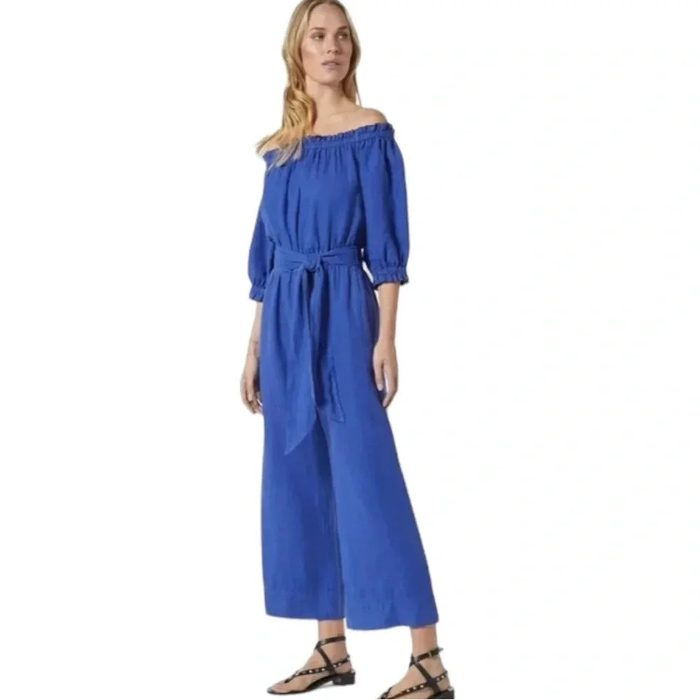 JOIE Josepha cropped linen wide-leg jumpsuit Clematis Blue M - Picture 5 of 12